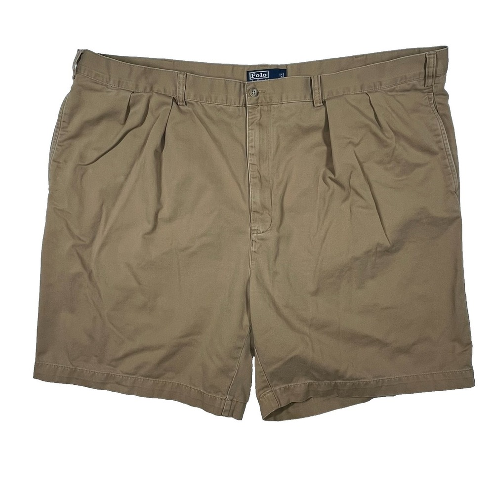 Polo Ralph Lauren Big Tyler Short Mens 48B (Fits 46") Khaki Pleated Cotton Chino